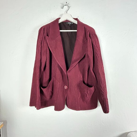 Flair Womens Burgundy Textured Single-Button Blazer Jacket Medium Pockets Casual - Picture 1 of 8